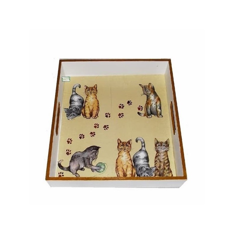 GRAND plateau bois Chats serviettage