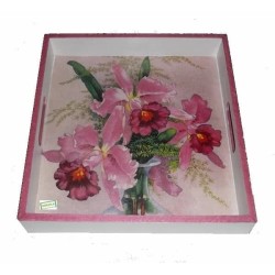 GRAND plateau bois Orchidés serviettage