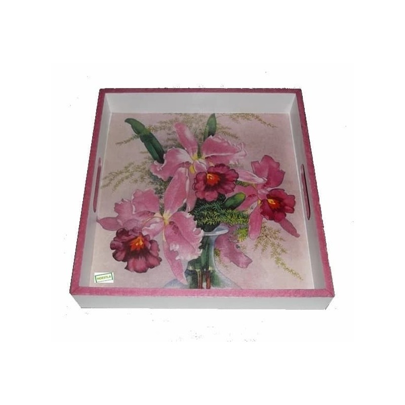 GRAND plateau bois Orchidés serviettage