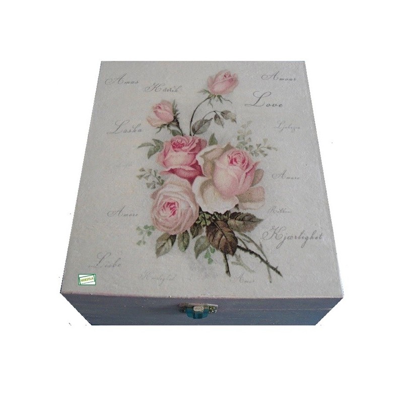 Boite bois Les Roses serviettage