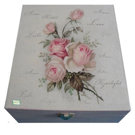 Boite bois Les Roses serviettage