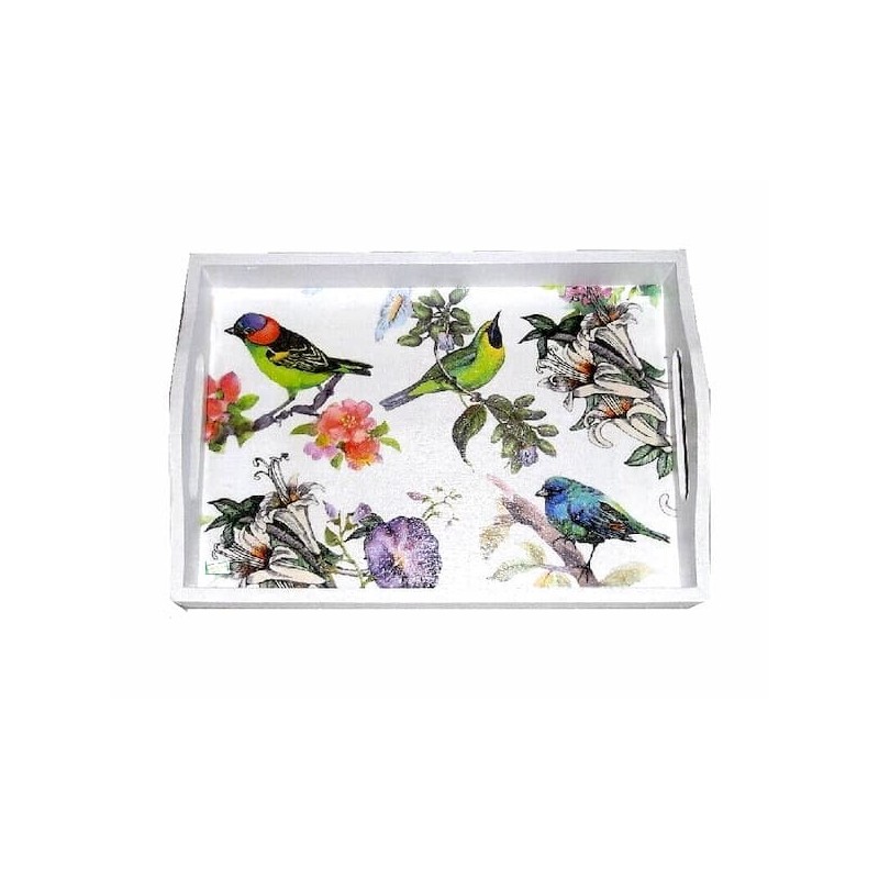 Plateau bois Oiseaux serviettage