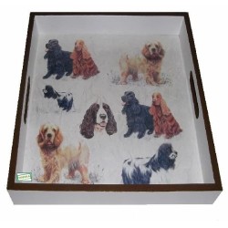 GRAND plateau bois Chiens serviettage