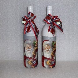 2 Bouteilles verre Noêl serviettage