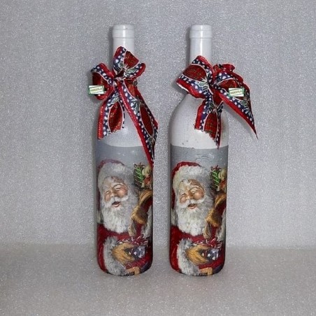 2 Bouteilles verre Noêl serviettage
