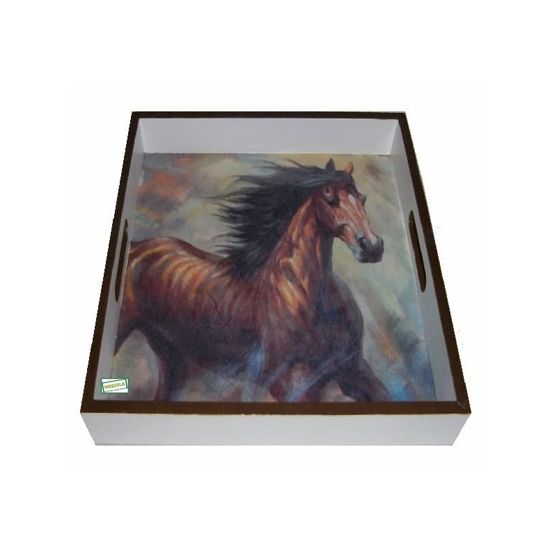 GRAND plateau bois Chevaux serviettage