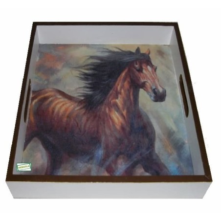 GRAND plateau bois Chevaux serviettage