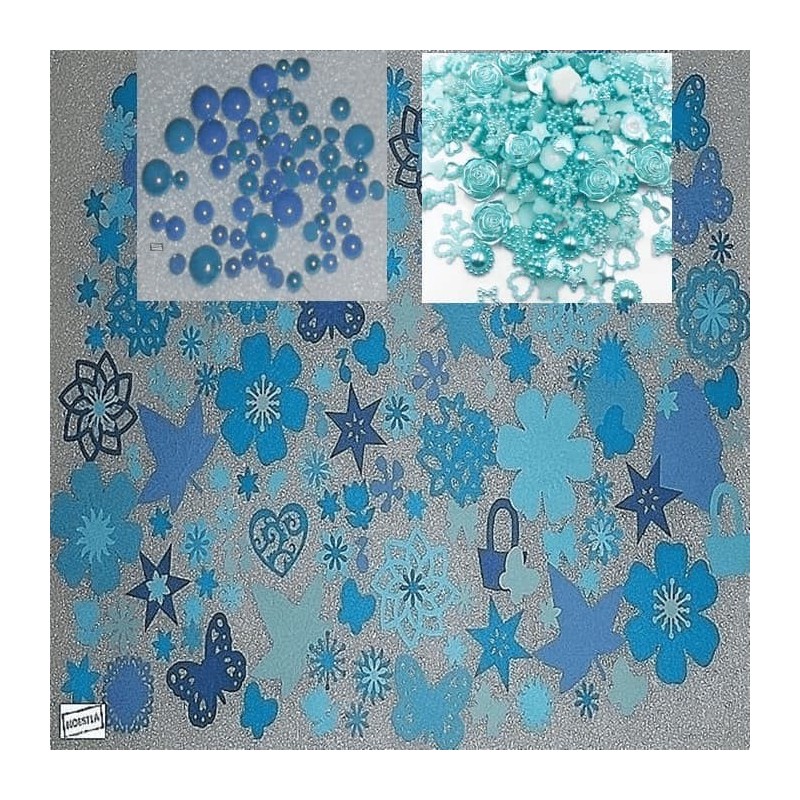 500Pièces Papier+Perles Bleu-5