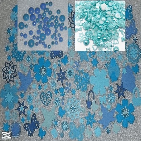 500Pièces Papier+Perles Bleu-5
