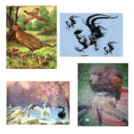 4GRANDS papiers riz Oiseaux -X8