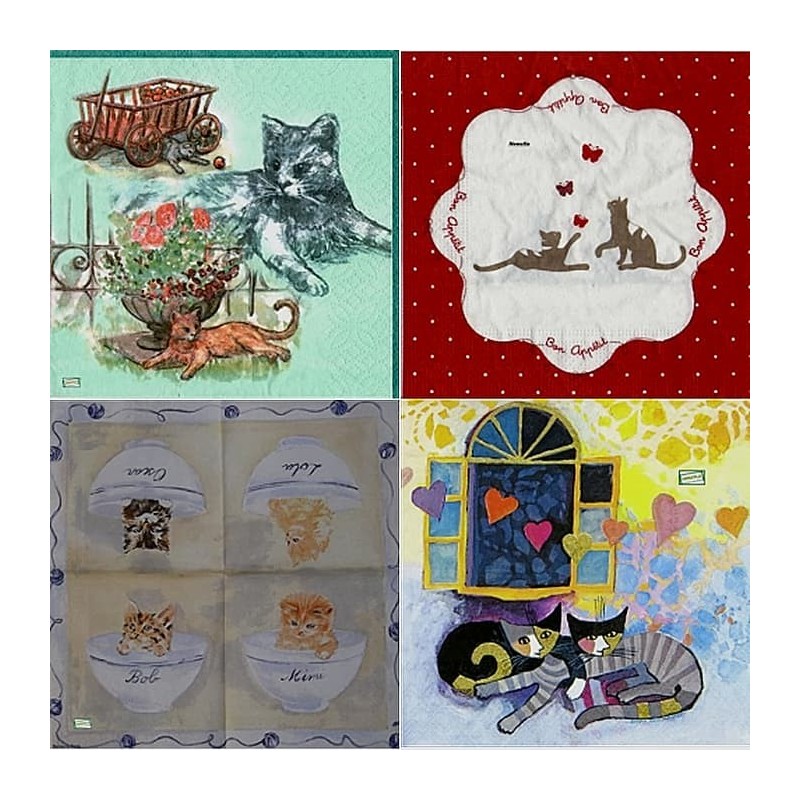 4 serviettes papier Chats -02