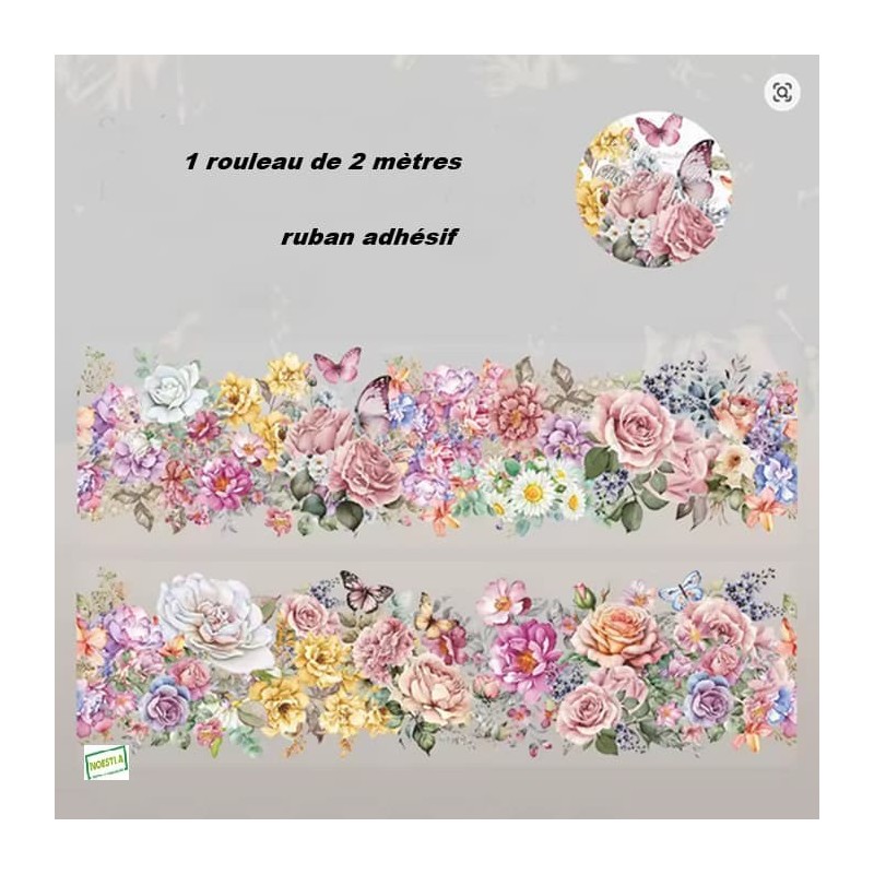 Ruban adhésif décoratif fleurs n°2  – 2 mètres