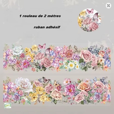 Ruban adhésif décoratif fleurs n°2  – 2 mètres