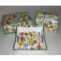 Coffre bois Fleurs serviettage