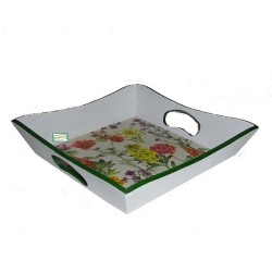 Plateau bois Fleurs serviettage
