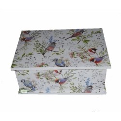 Coffre bois Oiseaux serviettage