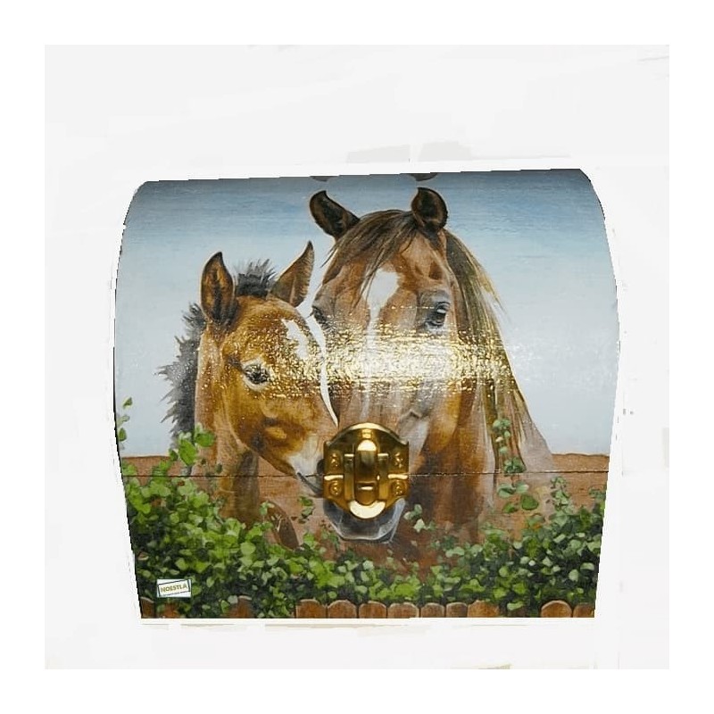 Coffre bois Chevaux serviettage