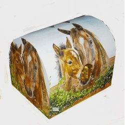Coffre bois Chevaux serviettage