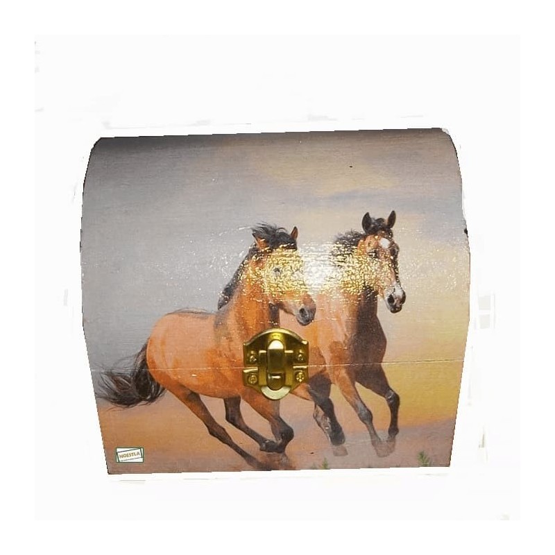 Coffre bois Chevaux serviettage