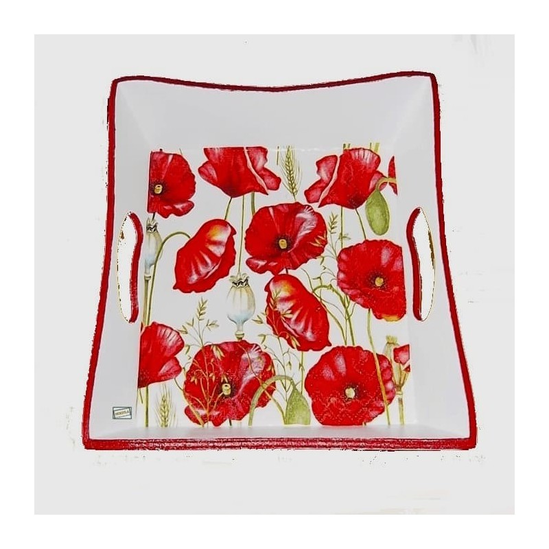 Plateau bois Coquelicots serviettage