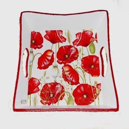 Plateau bois Coquelicots serviettage