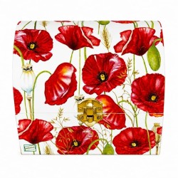 Coffre bois Coquelicots serviettage