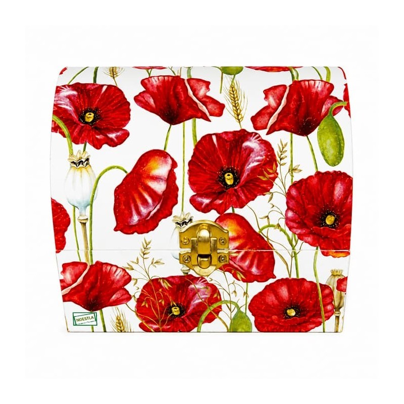 Coffre bois Coquelicots serviettage