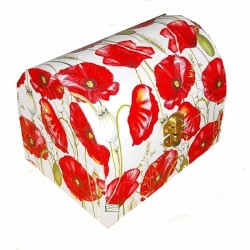 Coffre bois Coquelicots serviettage