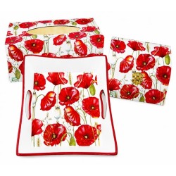 Coffre bois Coquelicots serviettage