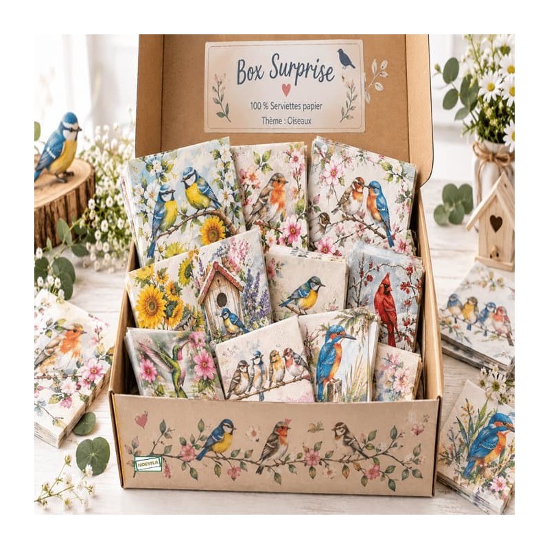 BOX 50 serviettes Oiseaux