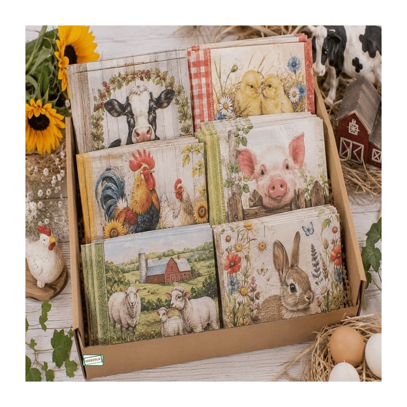 BOX 50serviettes Animaux Ferme