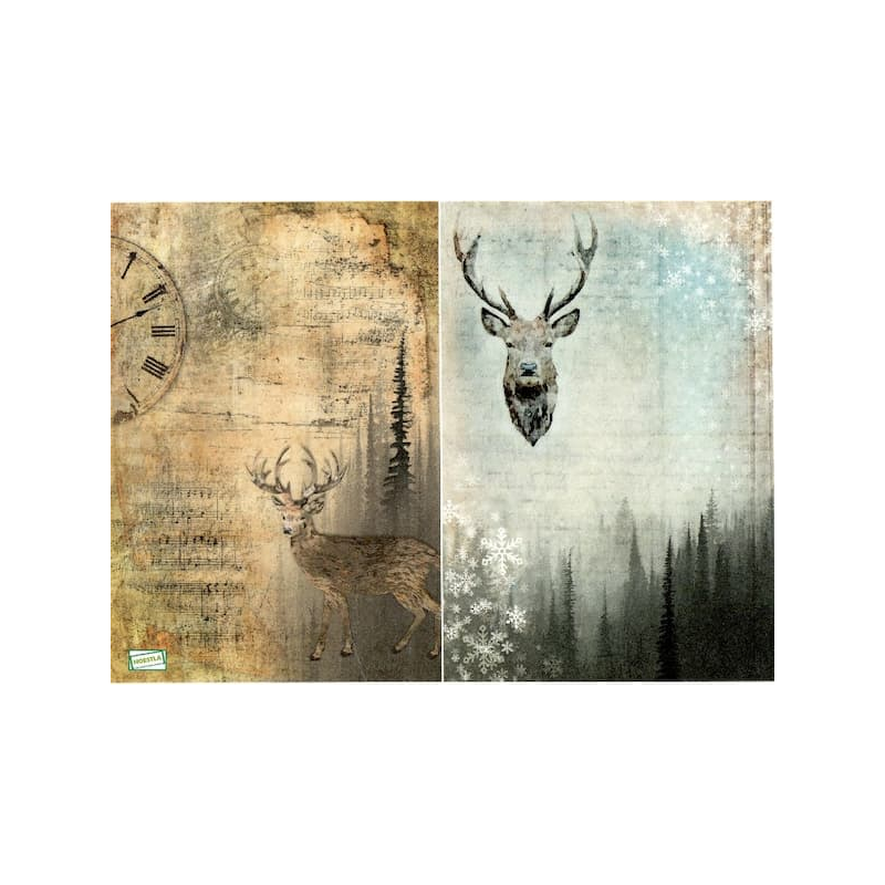 1papier de riz Les cerfs-R1313