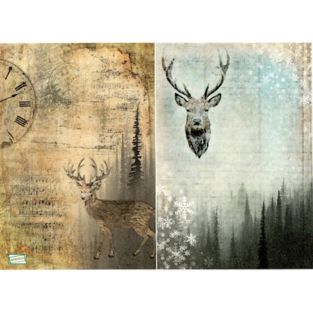 1papier de riz Les cerfs-R1313