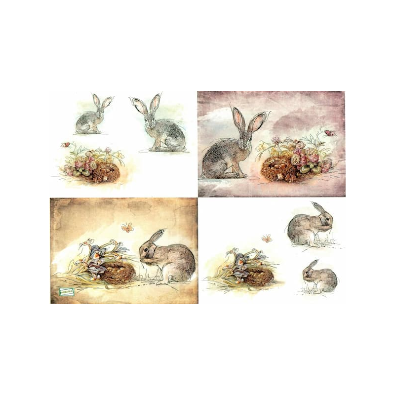 1papier riz Les lapins -R1355