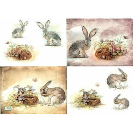 1papier riz Les lapins -R1355