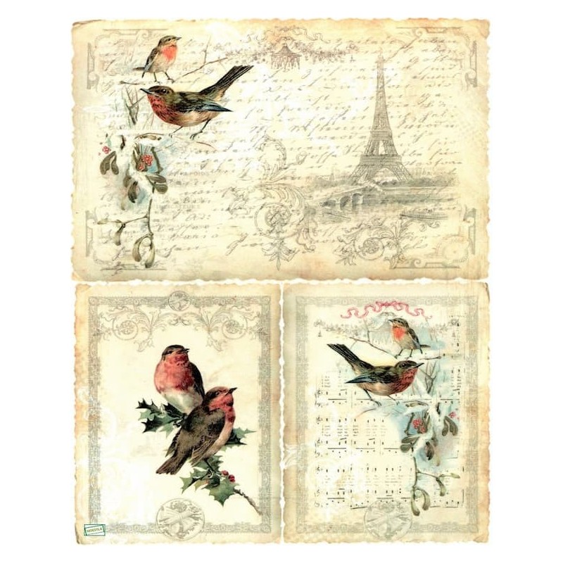 1papier de riz Oiseaux-R184