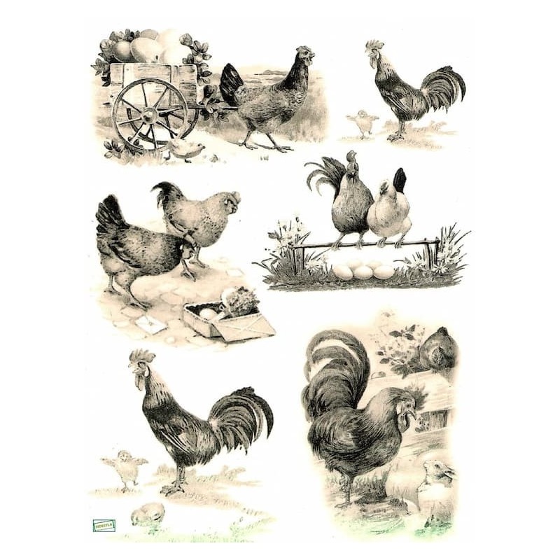 1papier de riz Poules -R667