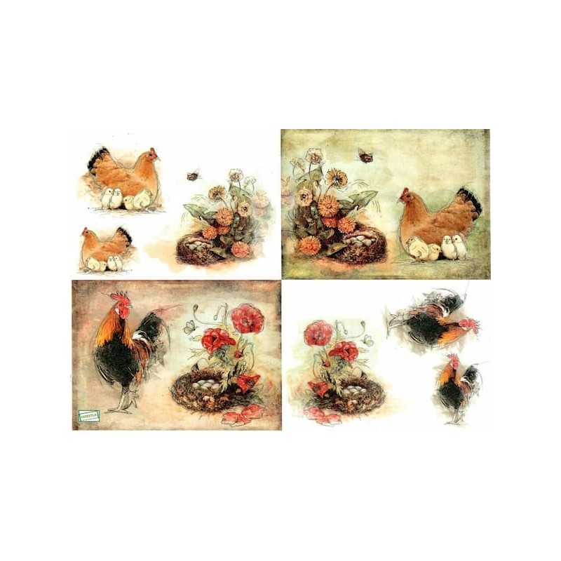 1papier de riz Poules-R1352