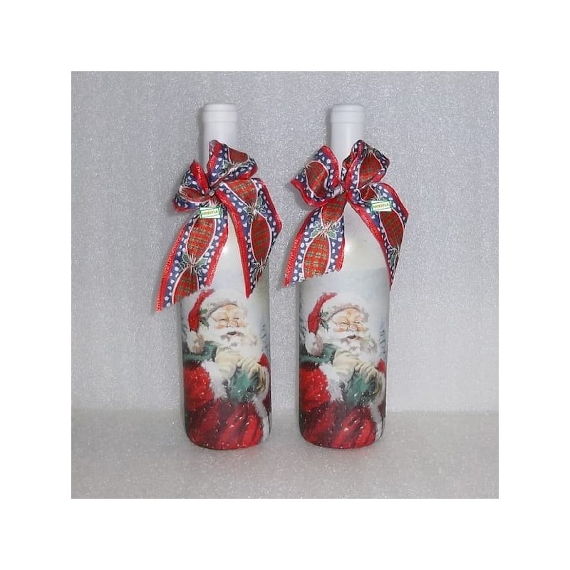 2 Bouteilles verre Noêl serviettage