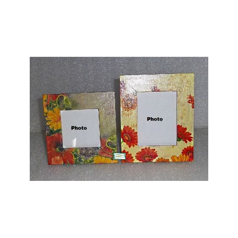 2Cadres photo bois Fleurs serviettage