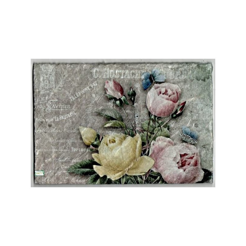 Plaque déco Roses serviettage