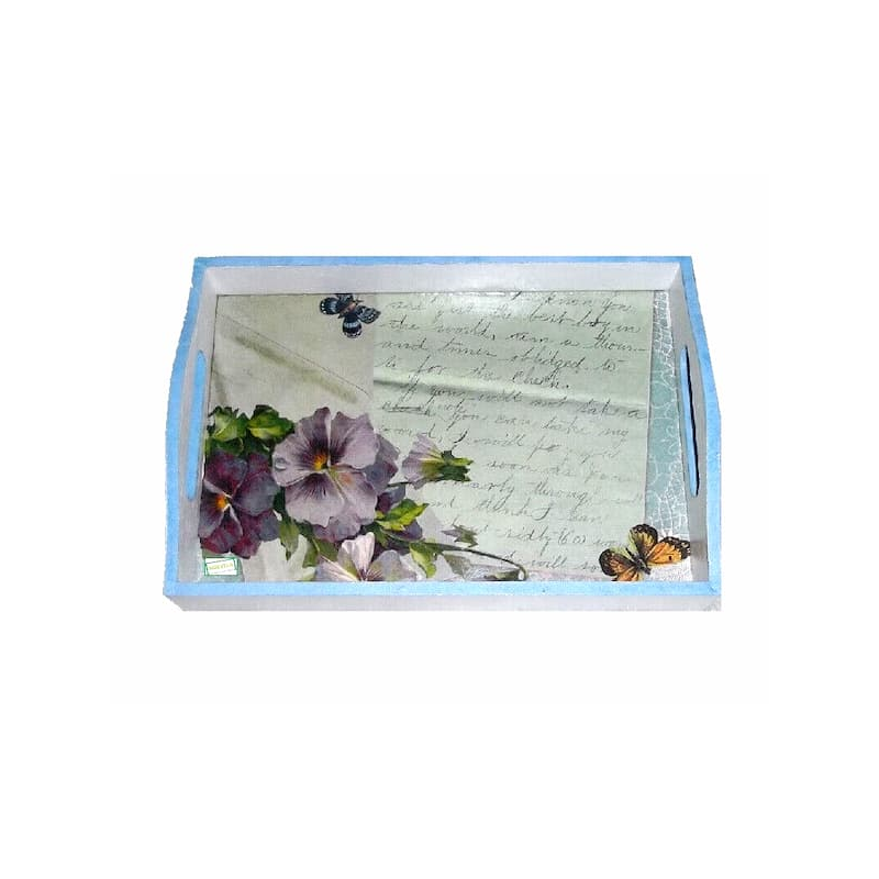 plateau bois Les pensées serviettage