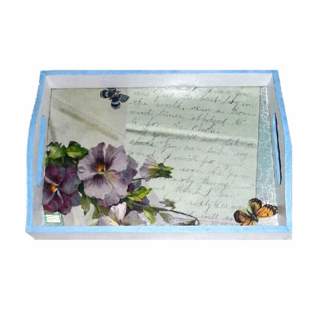 plateau bois Les pensées serviettage