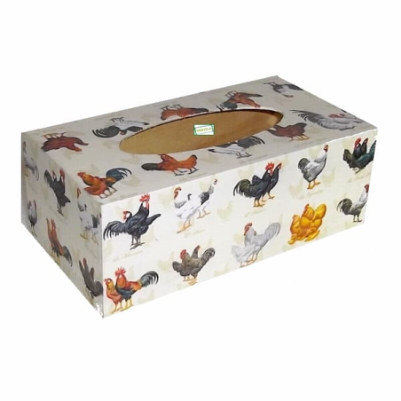Boite mouchoirs bois Poules