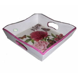 Plateau bois Pivoines serviettage