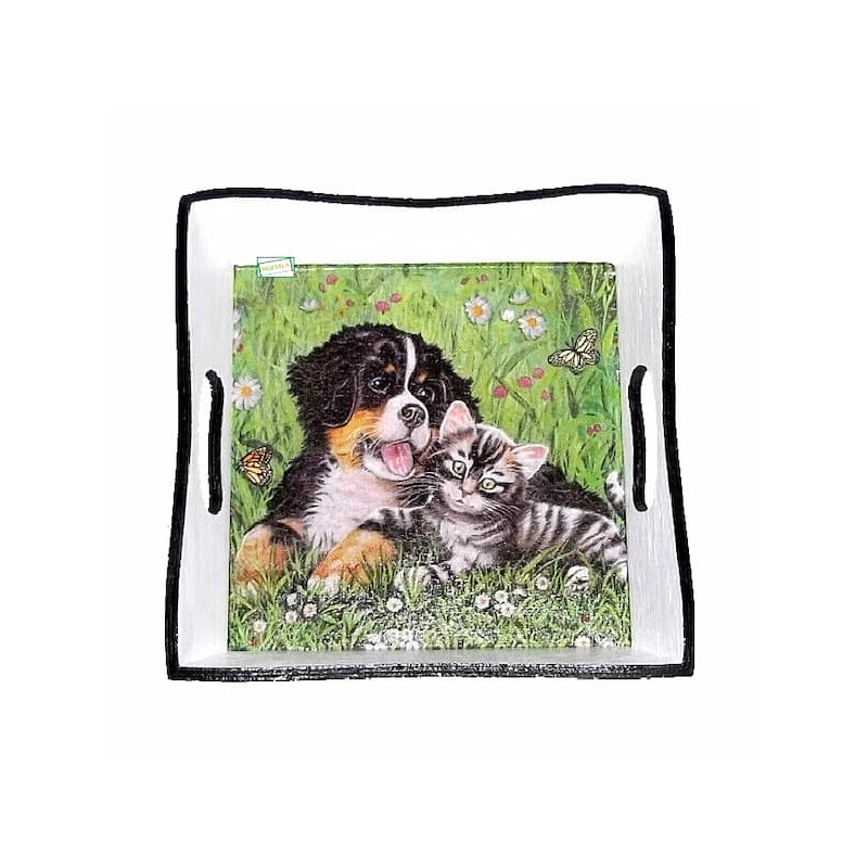 plateau bois Chat Chien serviettage