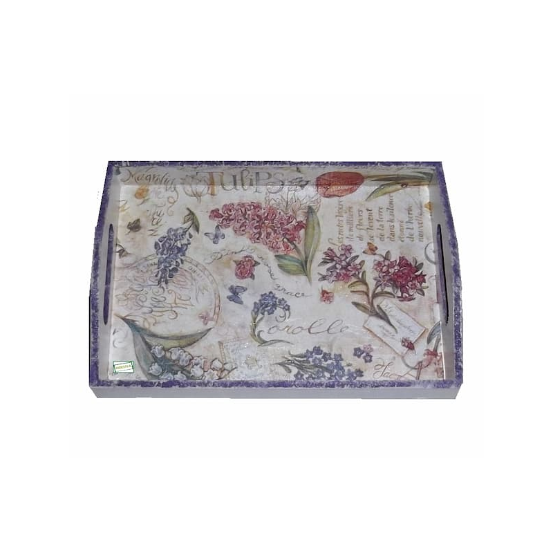 plateau bois Fleurs serviettage