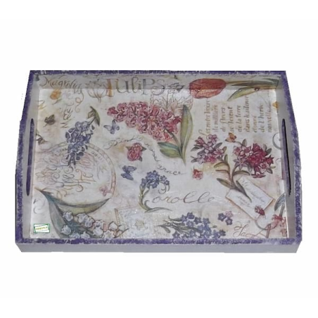 plateau bois Fleurs serviettage