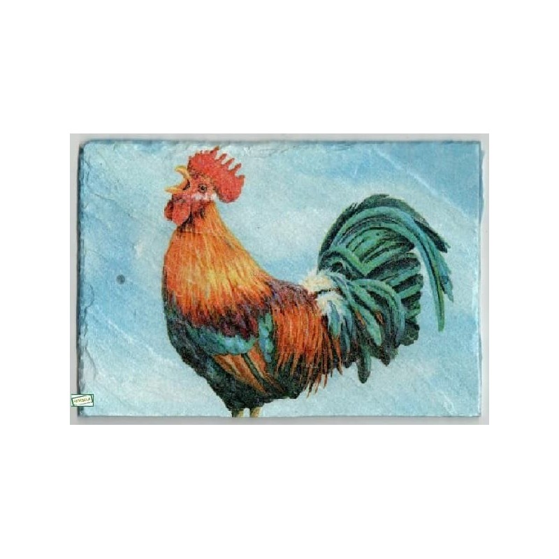 plaque déco ardoise Le Coq serviettage