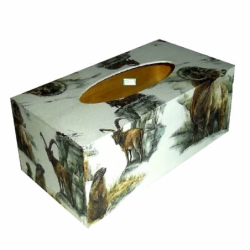 Boite mouchoirs bois Animaux serviettage
